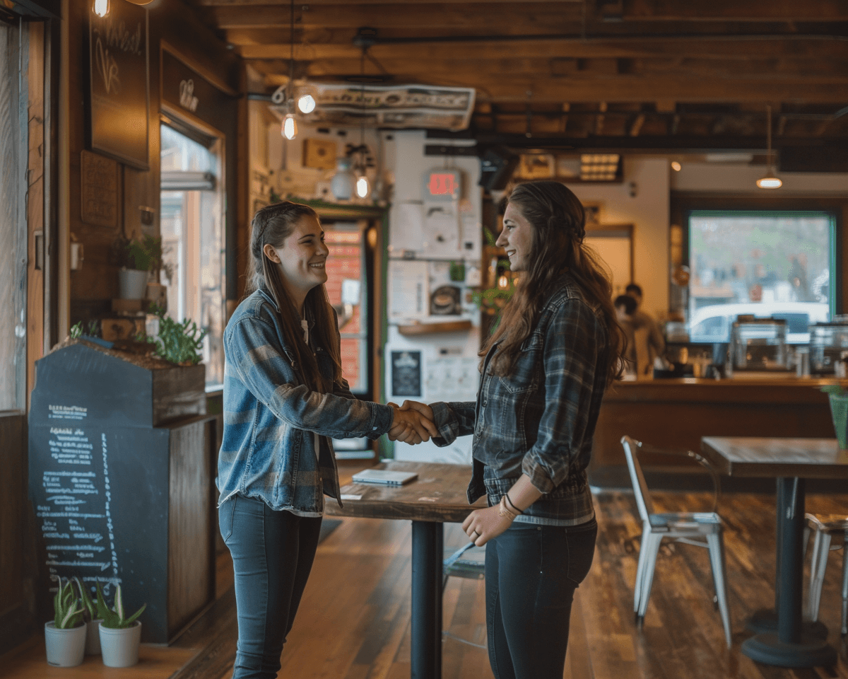 two person handshaking over a business agreement proposal